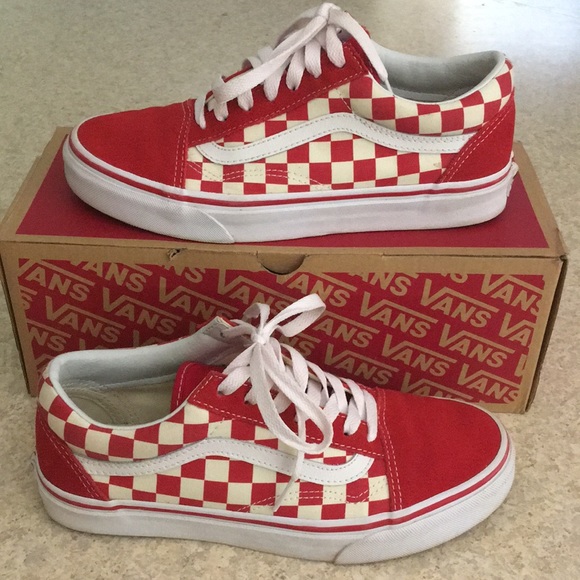 primary check old skool vans red